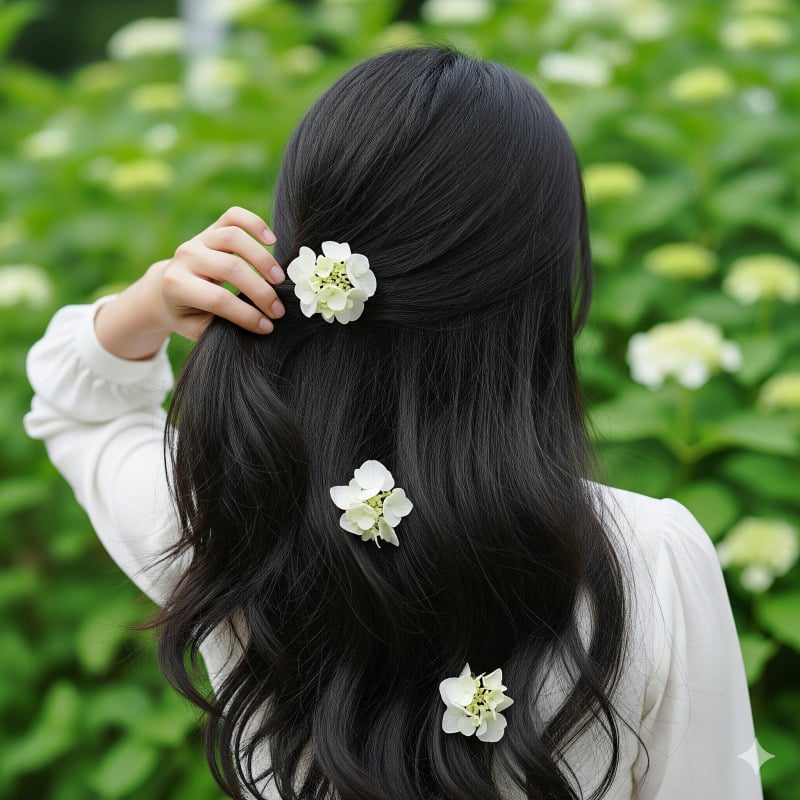 Để một cành hoa rơi nhẹ trên tóc