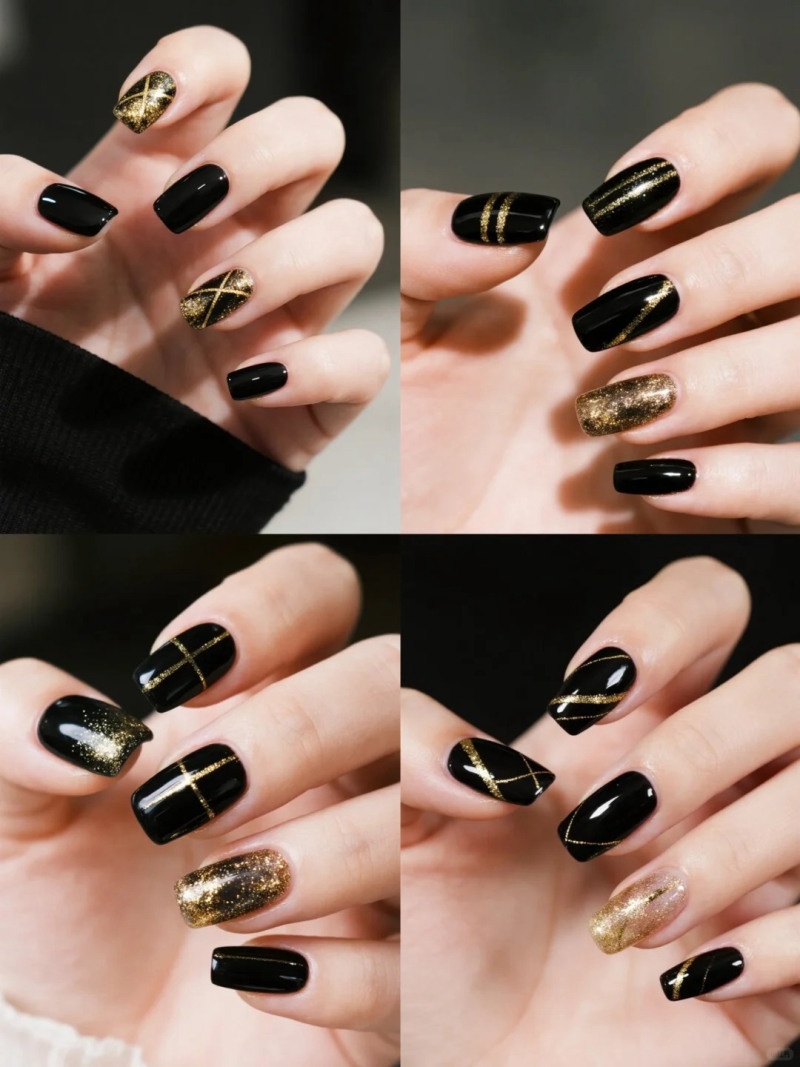 mẫu nail màu đen sang chảnh