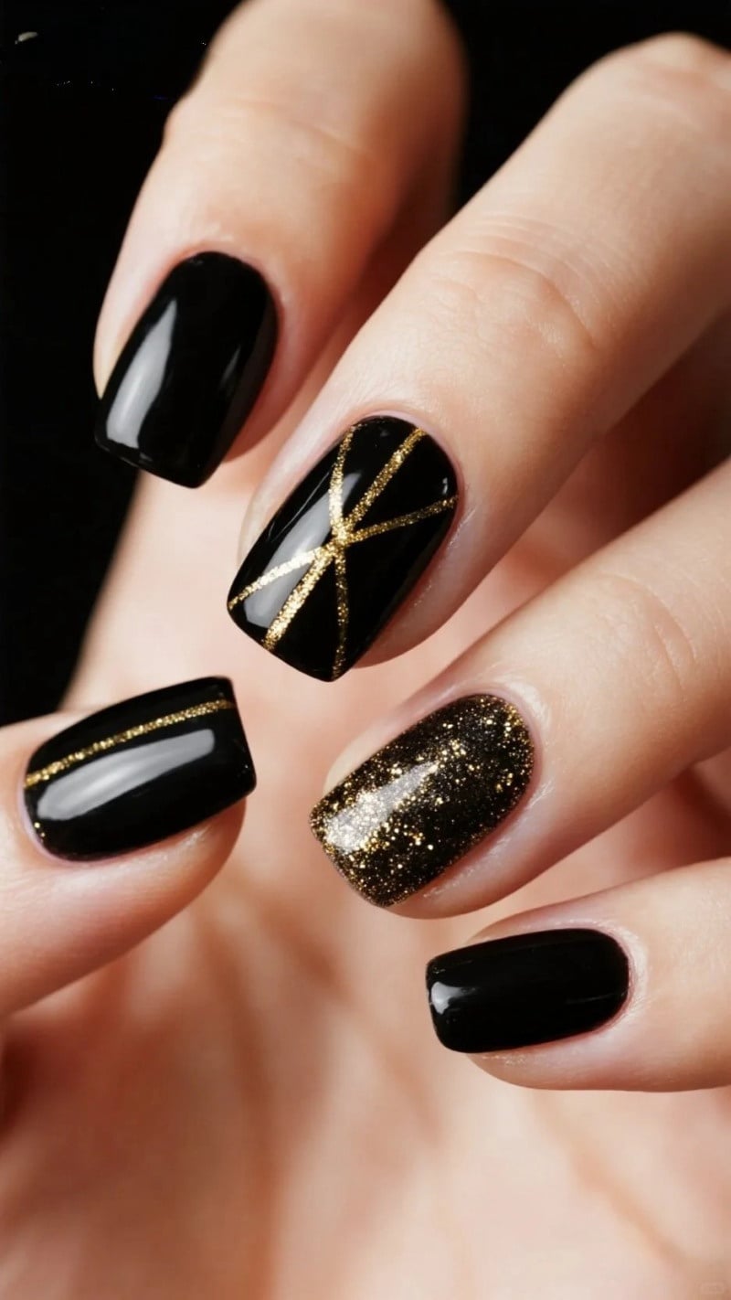 mẫu nail màu đen sang chảnh