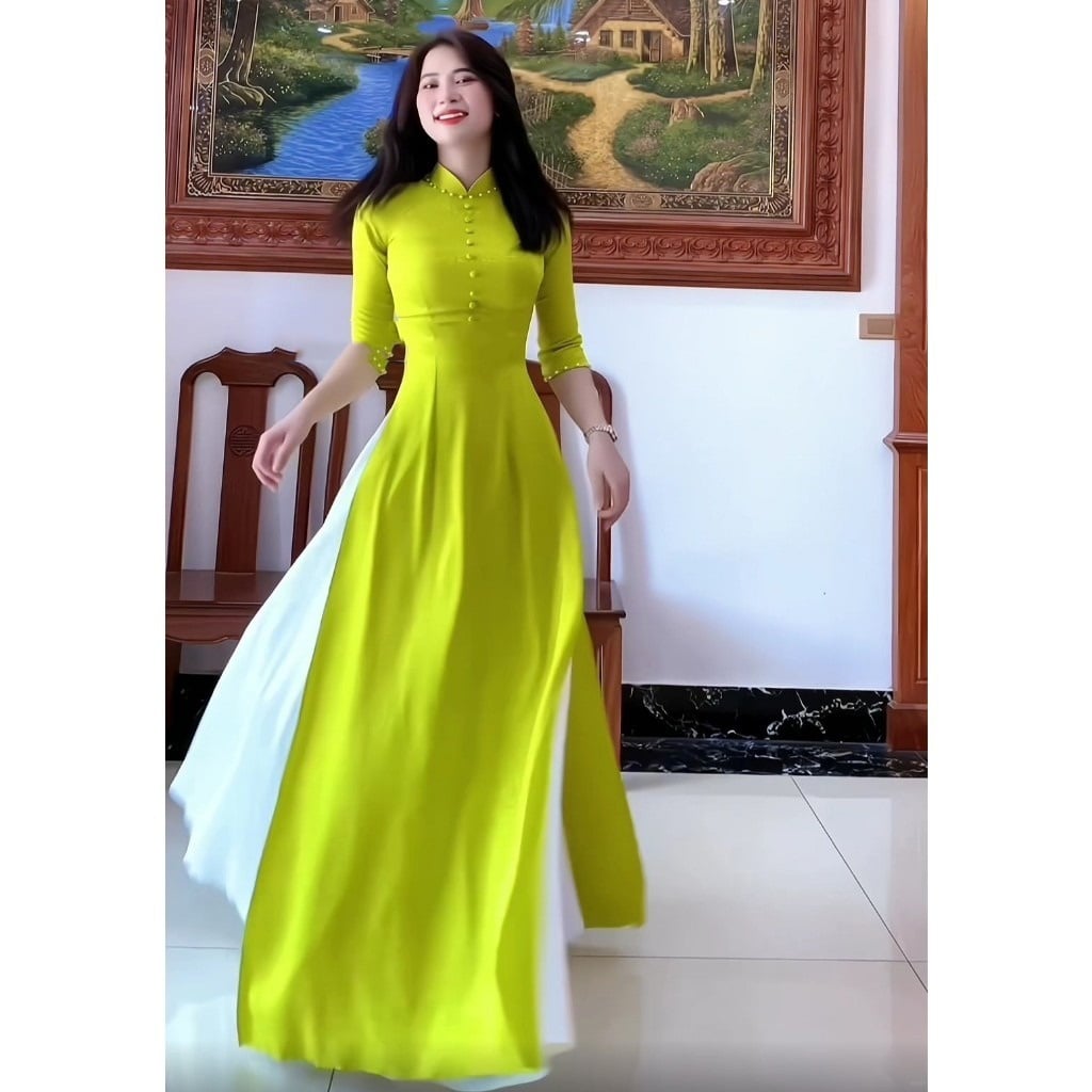 Áo dài màu xanh cốm mặc với quần màu gì?