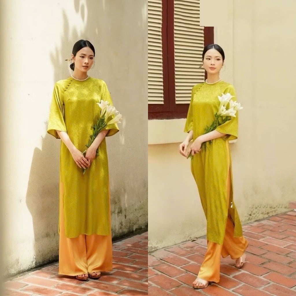 Áo dài màu xanh cốm mặc với quần màu gì?
