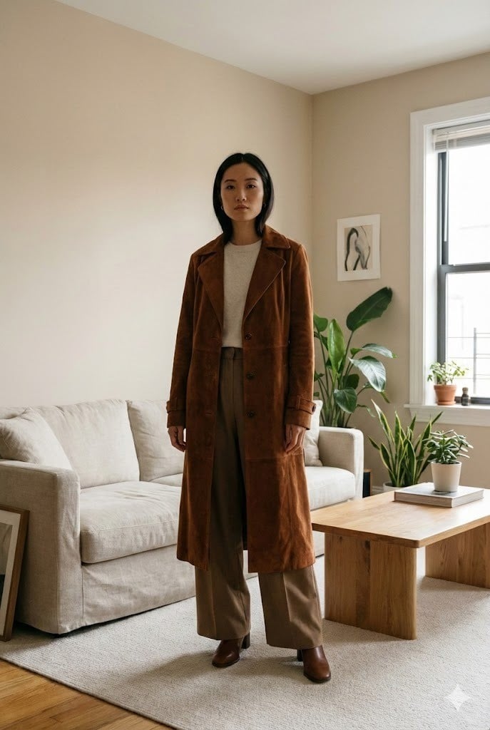 Áo khoác da lộn dáng dài (Trench Coat)