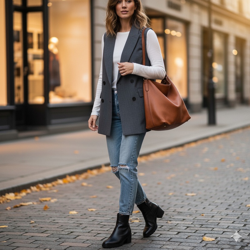 Boot đen cổ thấp và áo vest