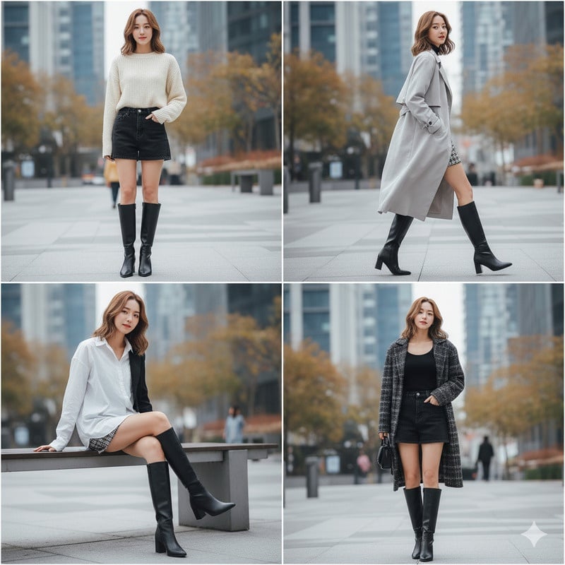 Boot đen cao cổ và quần đùi