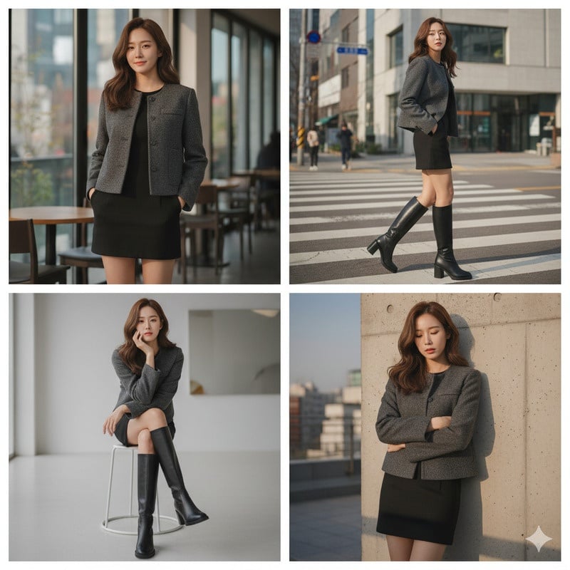 Boot đen cao cổ và áo dạ lửng