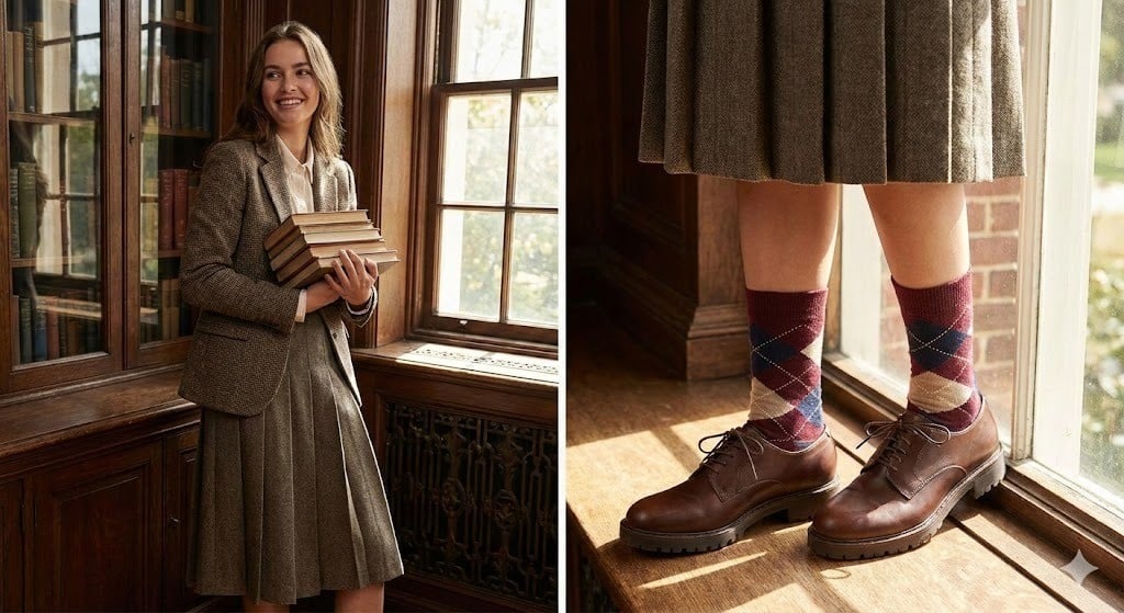 Giày Oxford và tất họa tiết Argyle