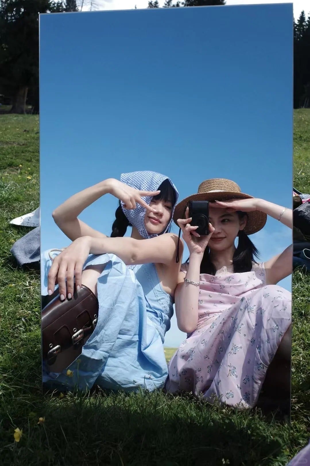 Soi gương giữa đồng cỏ