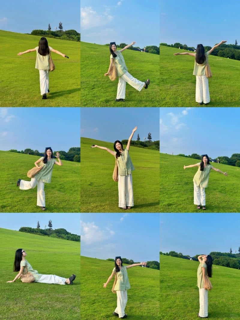 Concept chụp ảnh trên cỏ xanh