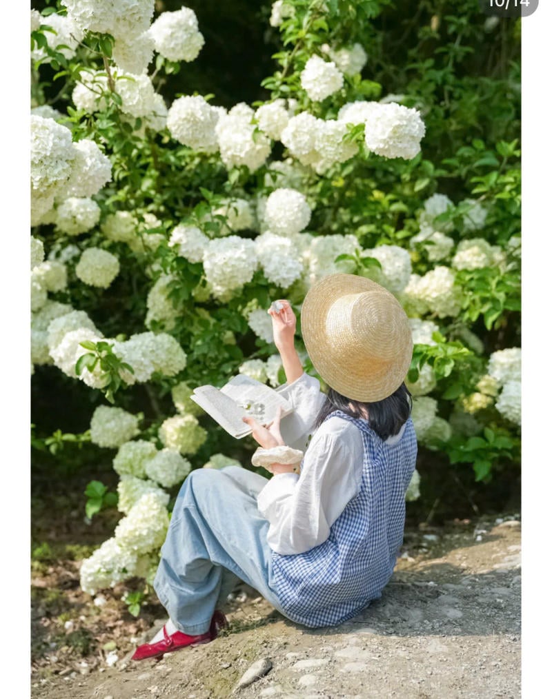 Chụp từ phía sau lưng, hướng mắt về phía vườn hoa