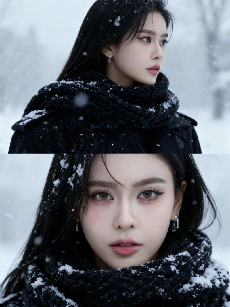 cách tạo ảnh đứng giữa trời tuyết rơi bằng AI