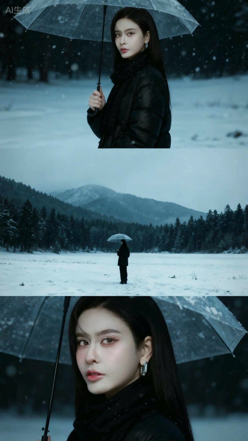 cách tạo ảnh đứng giữa trời tuyết rơi bằng AI