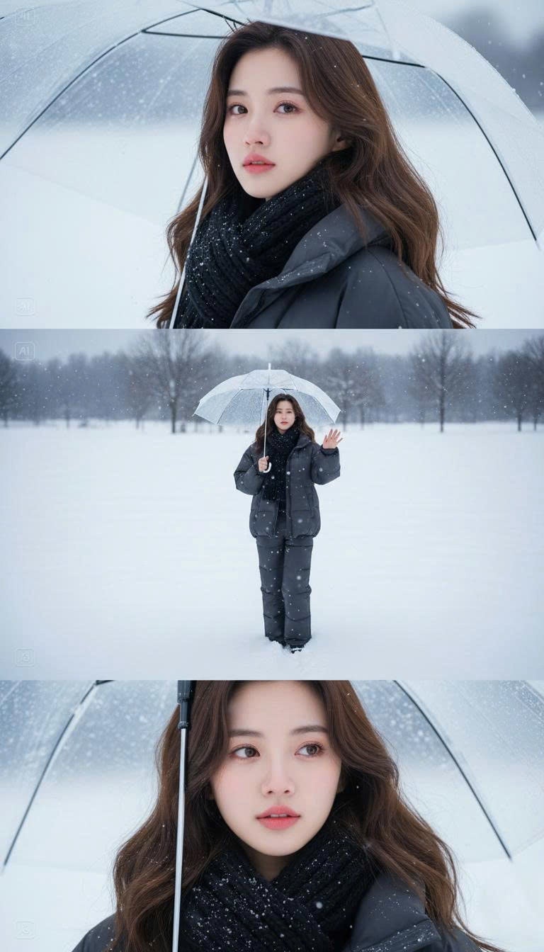 cách tạo ảnh đứng giữa trời tuyết rơi bằng AI