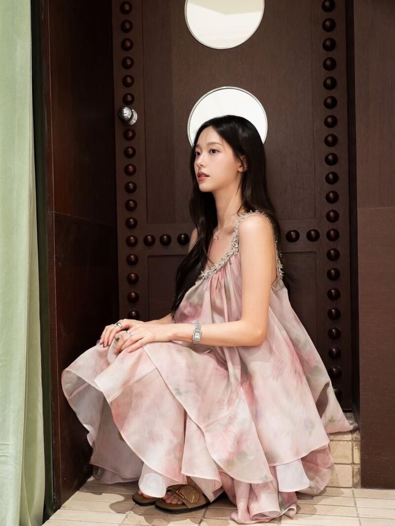 mẫu đầm maxi voan đi biển