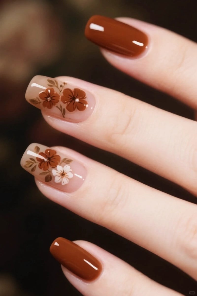 mẫu nail nâu tây