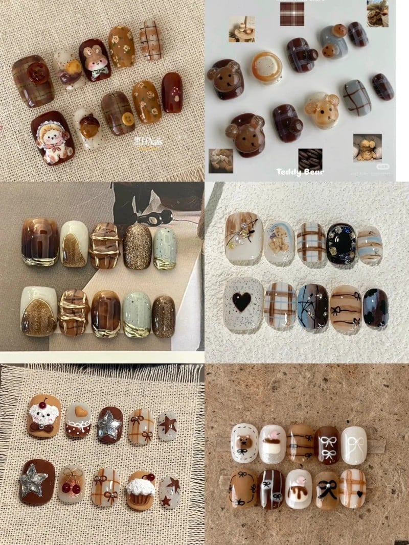 mẫu nail nâu tây