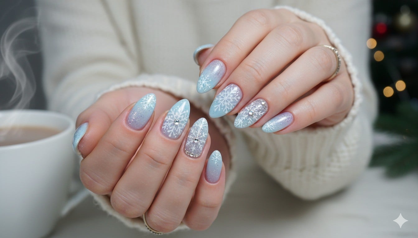 Nail họa tiết bông tuyết tinh khôi