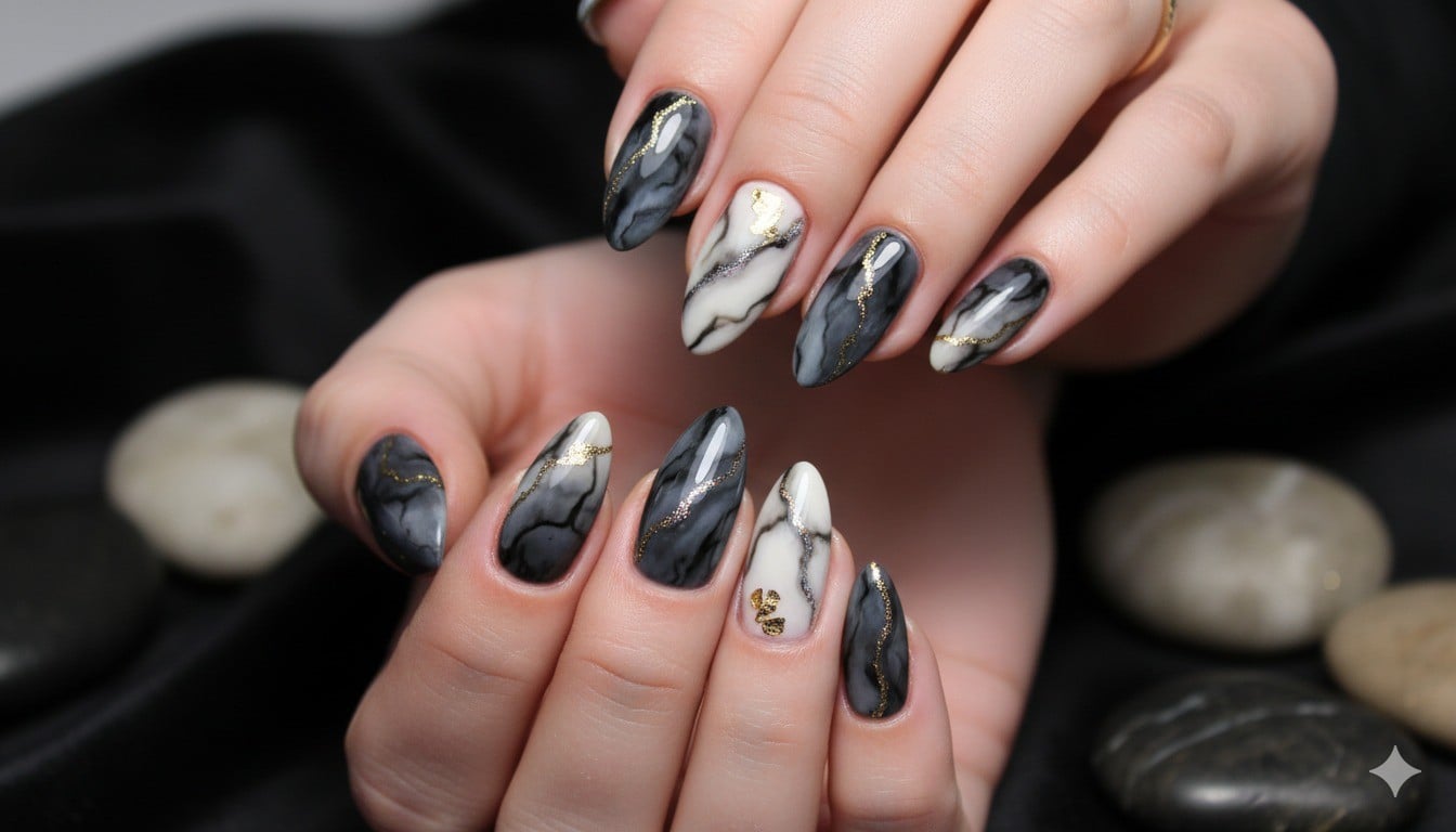 Nail vân đá (Marble Nails) tông trầm sang trọng