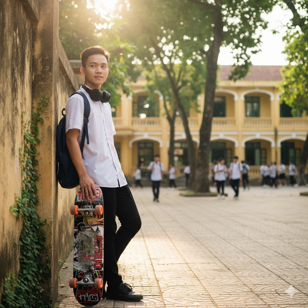 Tận dụng phụ kiện: balo, tai nghe, ván trượt