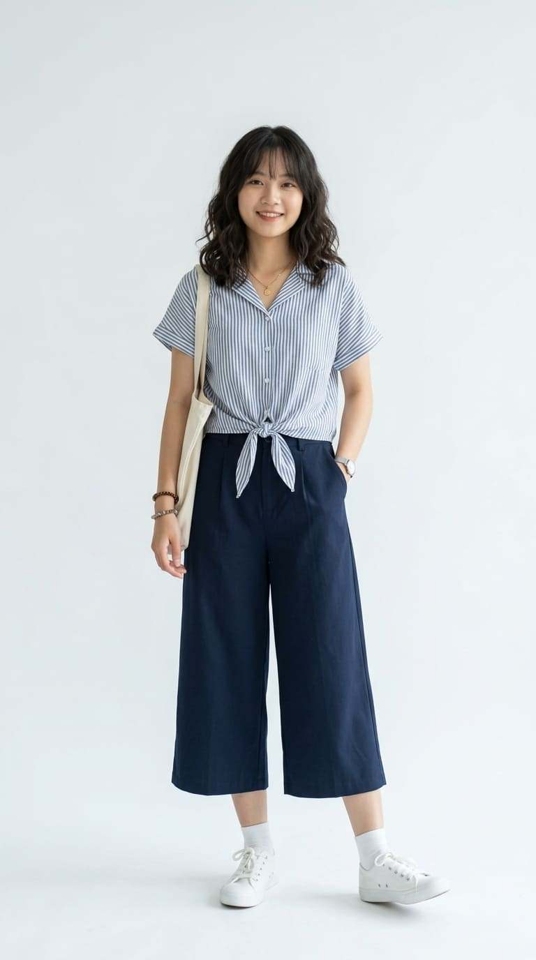 Phối cùng quần culottes ống rộng trẻ trung