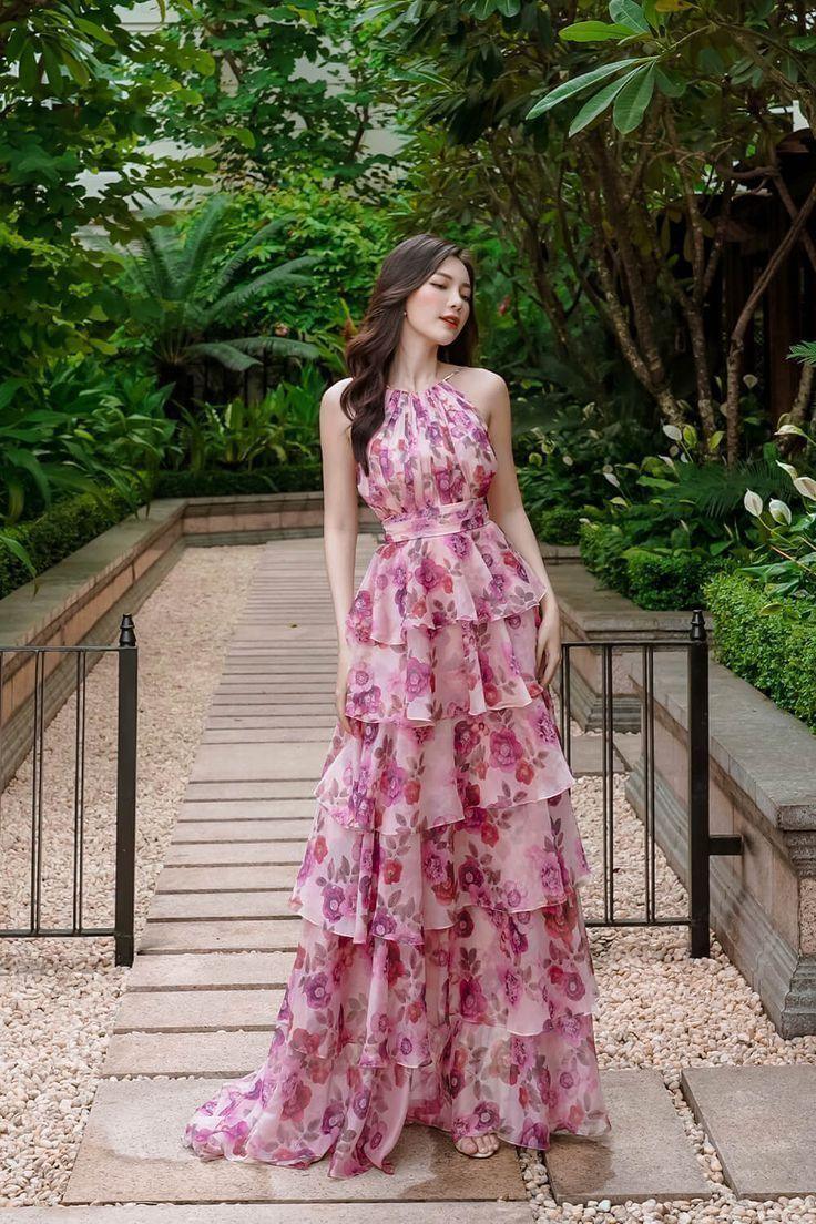 mẫu đầm maxi voan đi biển