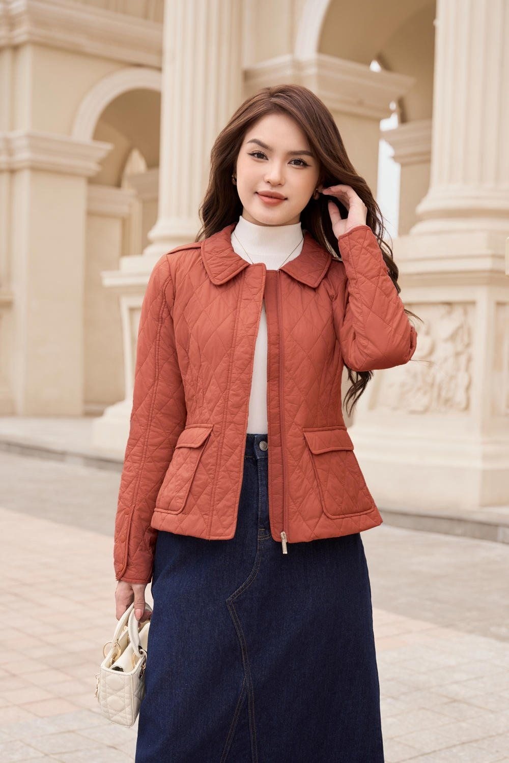 Áo khoác da cổ bẻ