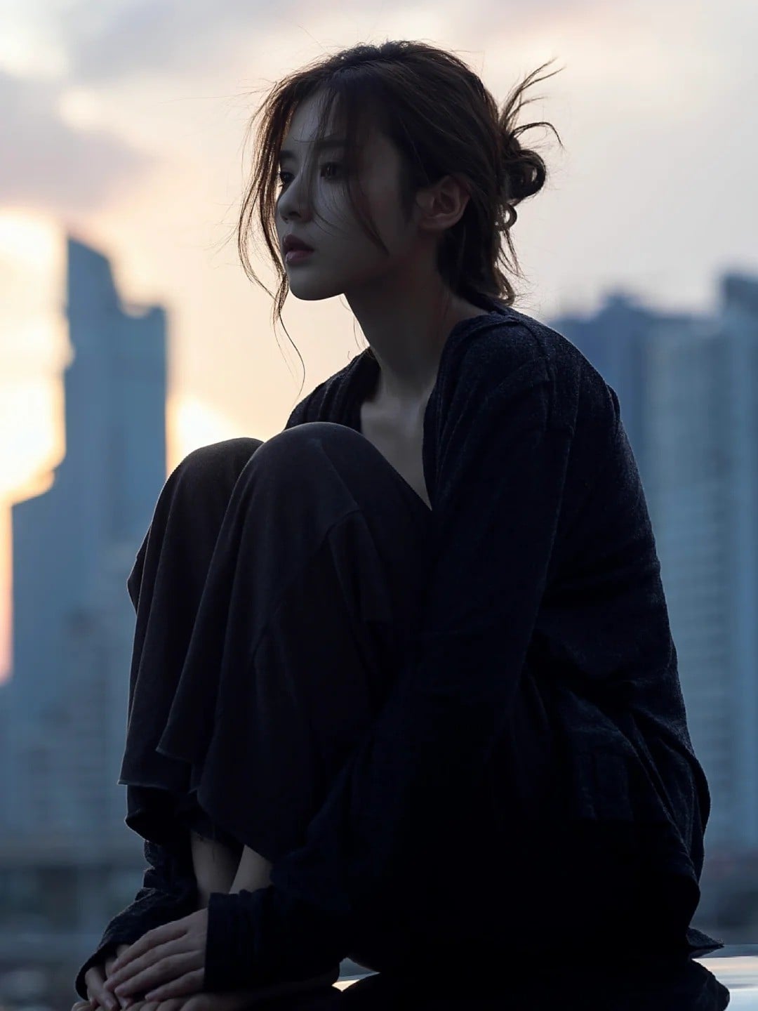 15. Co mình trong hoàng hôn thành phố