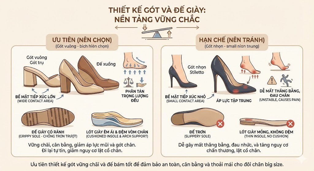 Thiết kế gót và đế giày