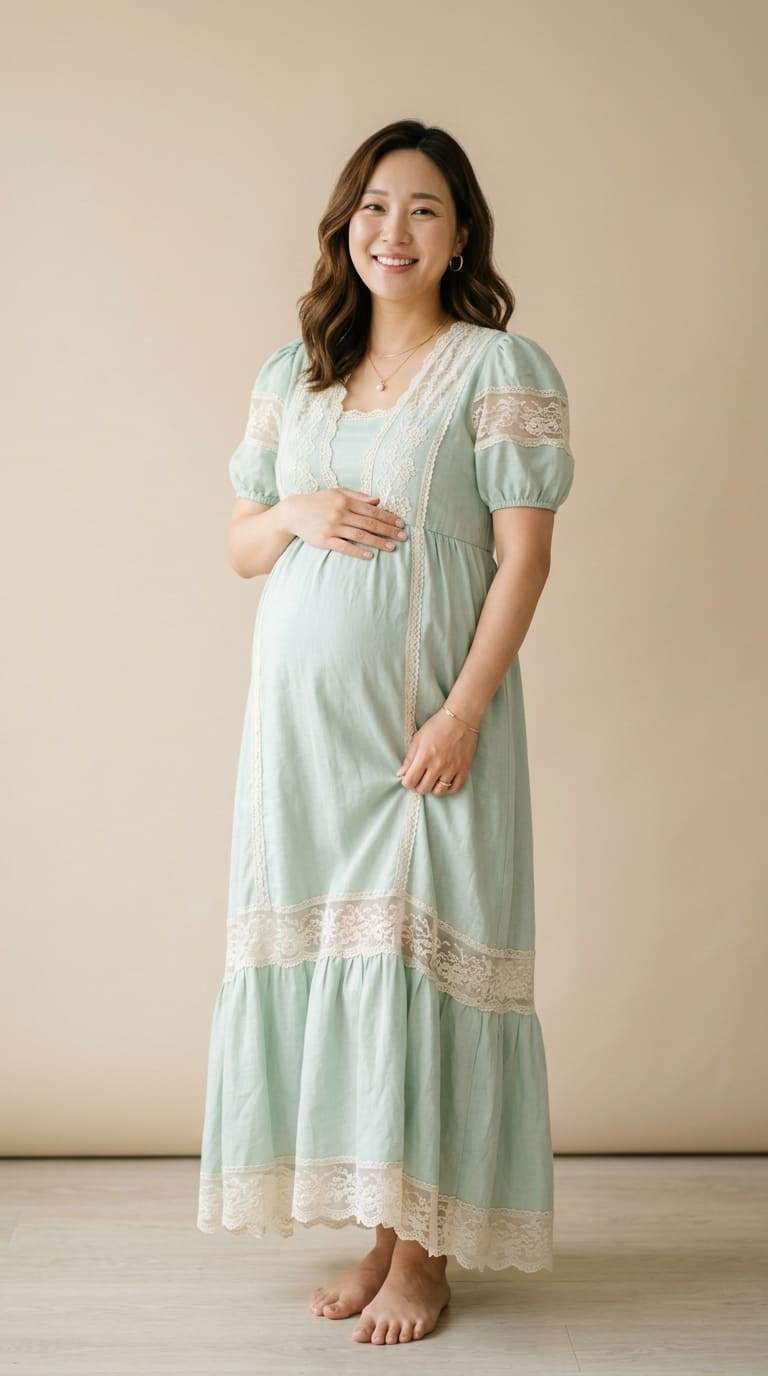 Váy lanh bầu phối ren tơ