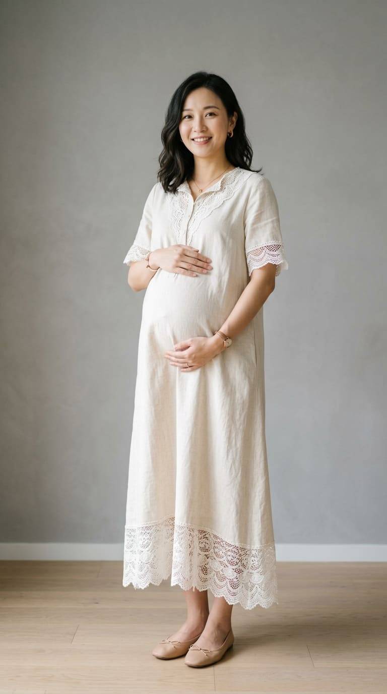 Váy lanh bầu phối ren