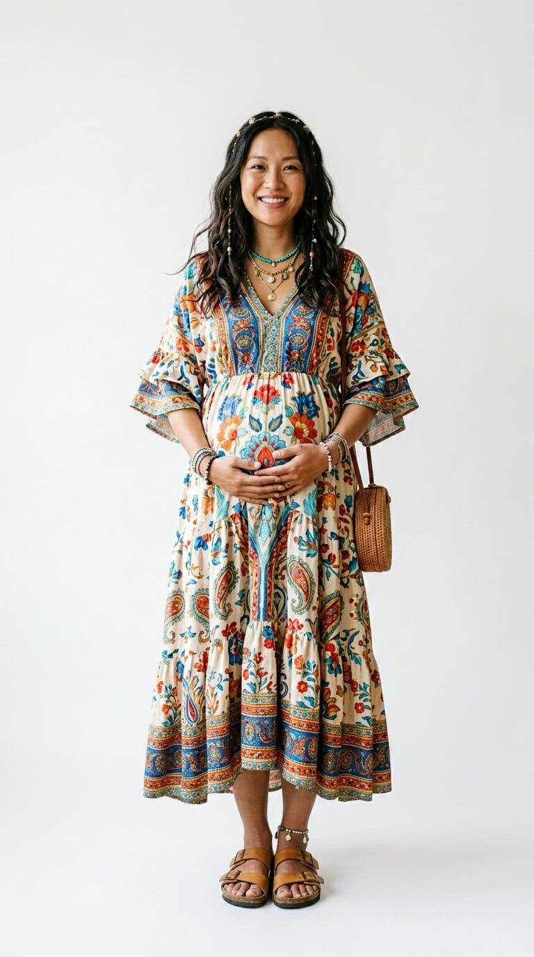 Váy lanh bầu họa tiết Bohemian
