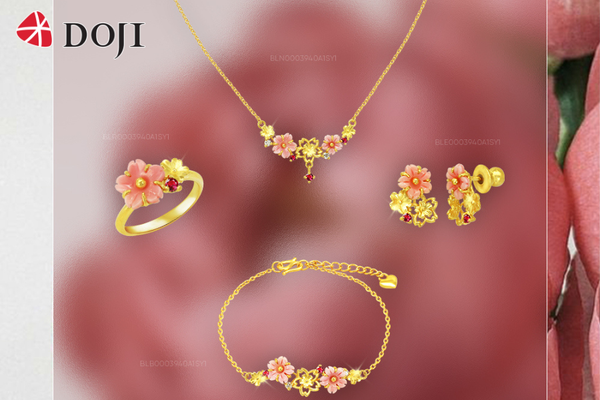 Trang sức vàng 24K thuộc BST Thảo Nguyên Sắc Hoa được chế tác từ vàng 9999 tinh khiết