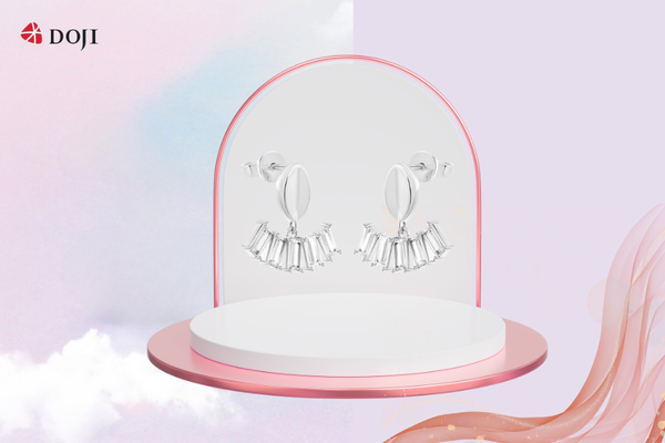 Hoa tai vàng trắng 14K gắn đá CZ sở hữu hình dáng đặc biệt, được thiết kế ngẫu hứng đầy phá cách