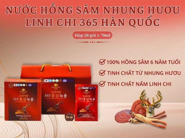 Nước Hồng Sâm Nhung Hươu Linh Chi Hàn Quốc 365 hộp 20 gói x 70ml