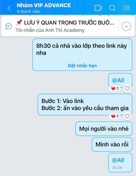 thông báo lịch học online tại Anh Thi Academy