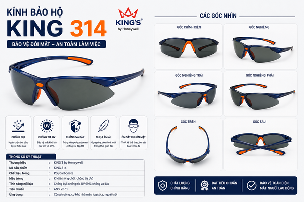 Kính bảo hộ chống tia UV chống bụi King's 314