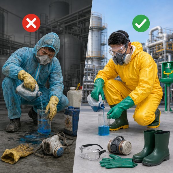 Sử dụng thiệt bị bảo hộ phù hợp trong môi trường hóa chất