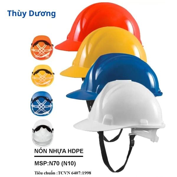 Mũ bảo hộ Thùy Dương là từ nhựa HDPE an toàn giá rẻ