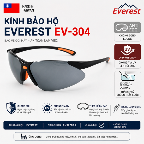 Kính bảo hộ EV 304 chống tia UV, chống bụi