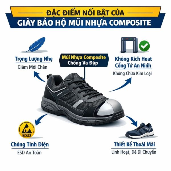 Đặc điểm giày bảo hộ mũi nhựa composite