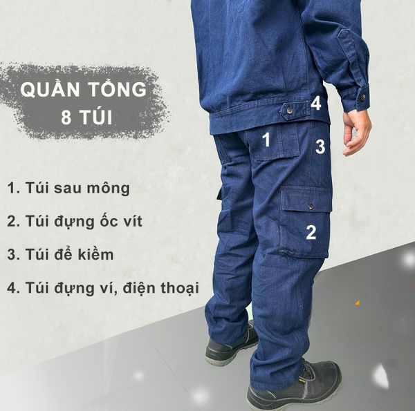 Quần áo bảo hộ vải bò thợ hàn thiết kế tiện lợi