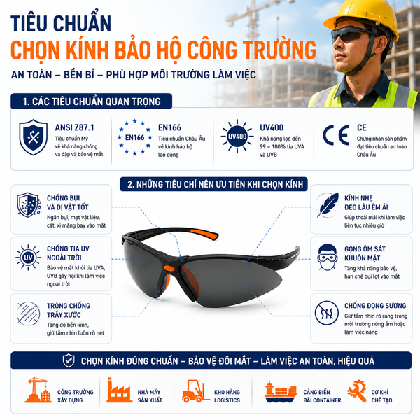 Tiêu chuẩn chọn kính bảo hộ công trường