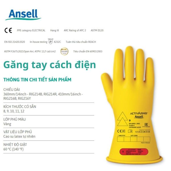 Găng tay cách điện ansell sử dụng cho thợ điện