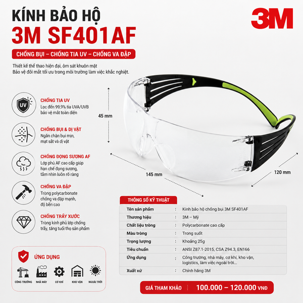 Kính bảo hộ 3M SF401 AF chống tia UV 99%