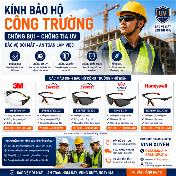 Kính bảo hộc công trường chống bụi, chống tia UV