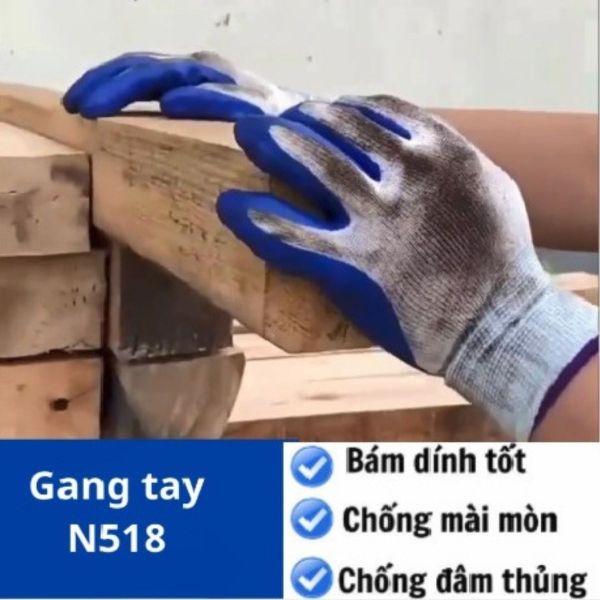 Găng tay sợi phủ sơn xanh N518 đa dụng tại Quảng Ninh