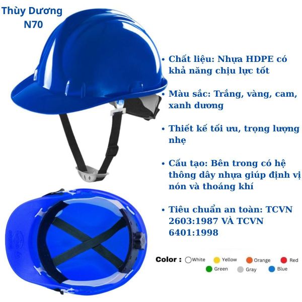 Mũ bảo hộ Thùy Dương N70 làm từ nhựa HDPE