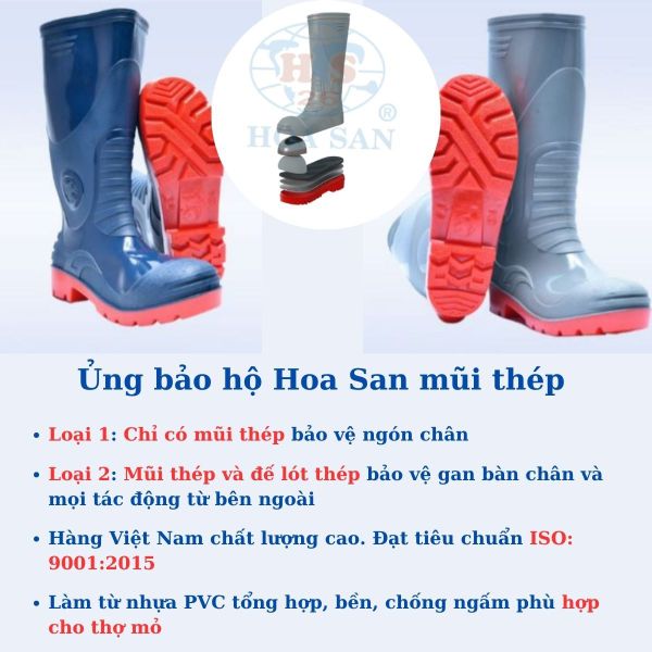 Ủng bảo hộ Hoa San mũi thép, đế thép, chống trơn trượt