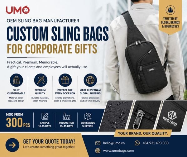Custom sling bags for corporate gifts manufactured in Vietnam with MOQ 300 pcs