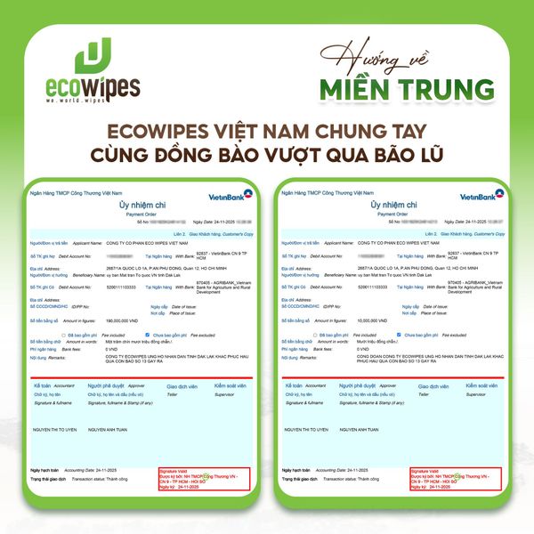 EcoWipes quyên góp nhu yếu phẩm & 200 triệu đồng ủng hộ bà con vùng lũ khắc phục hậu quả nặng nề do thiên tai