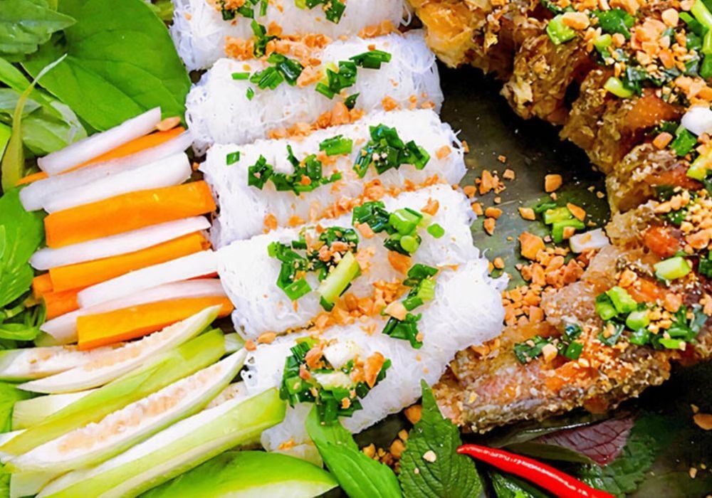 Cá nướng cuốn bánh tráng
